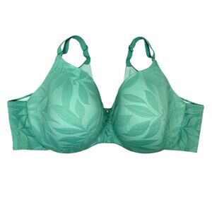 Cacique Lightly Lined Balconette Bra Green Floral Underwire Size 48DD